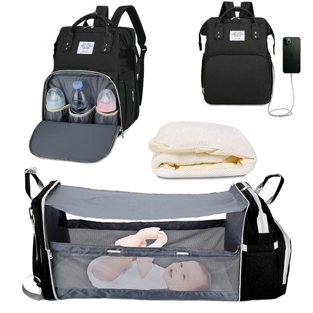 Diaper Bag with Built-In Baby Bed