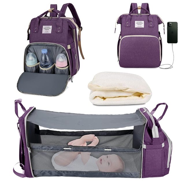 Diaper Bag with Built-In Baby Bed