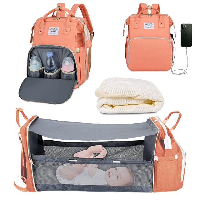 Diaper Bag with Built-In Baby Bed