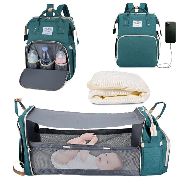 Diaper Bag with Built-In Baby Bed