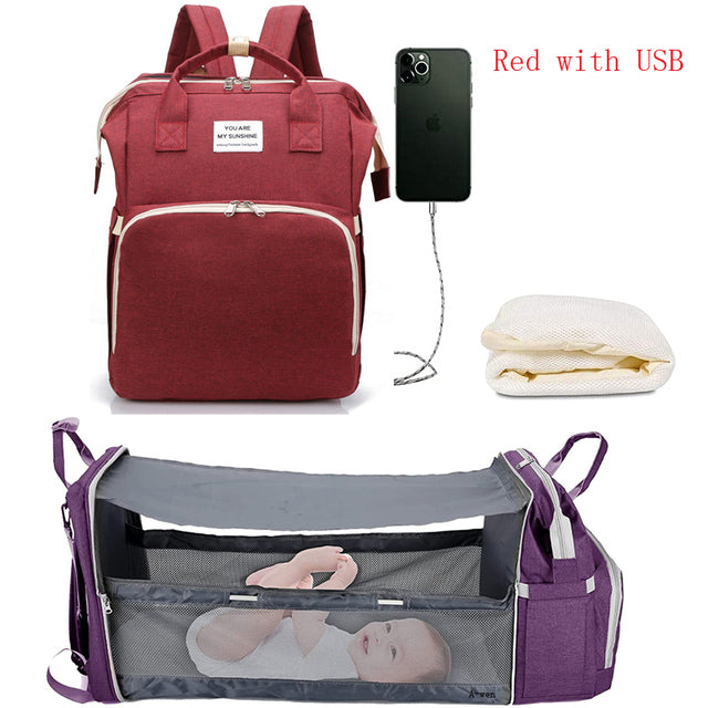 Diaper Bag with Built-In Baby Bed