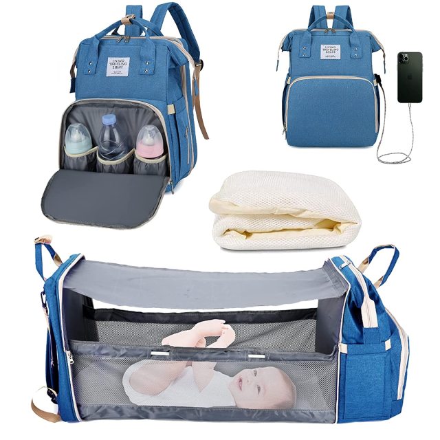 Diaper Bag with Built-In Baby Bed