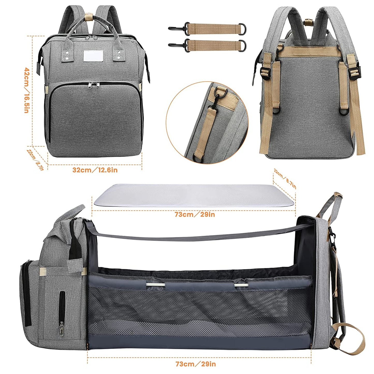 Diaper Bag with Built-In Baby Bed