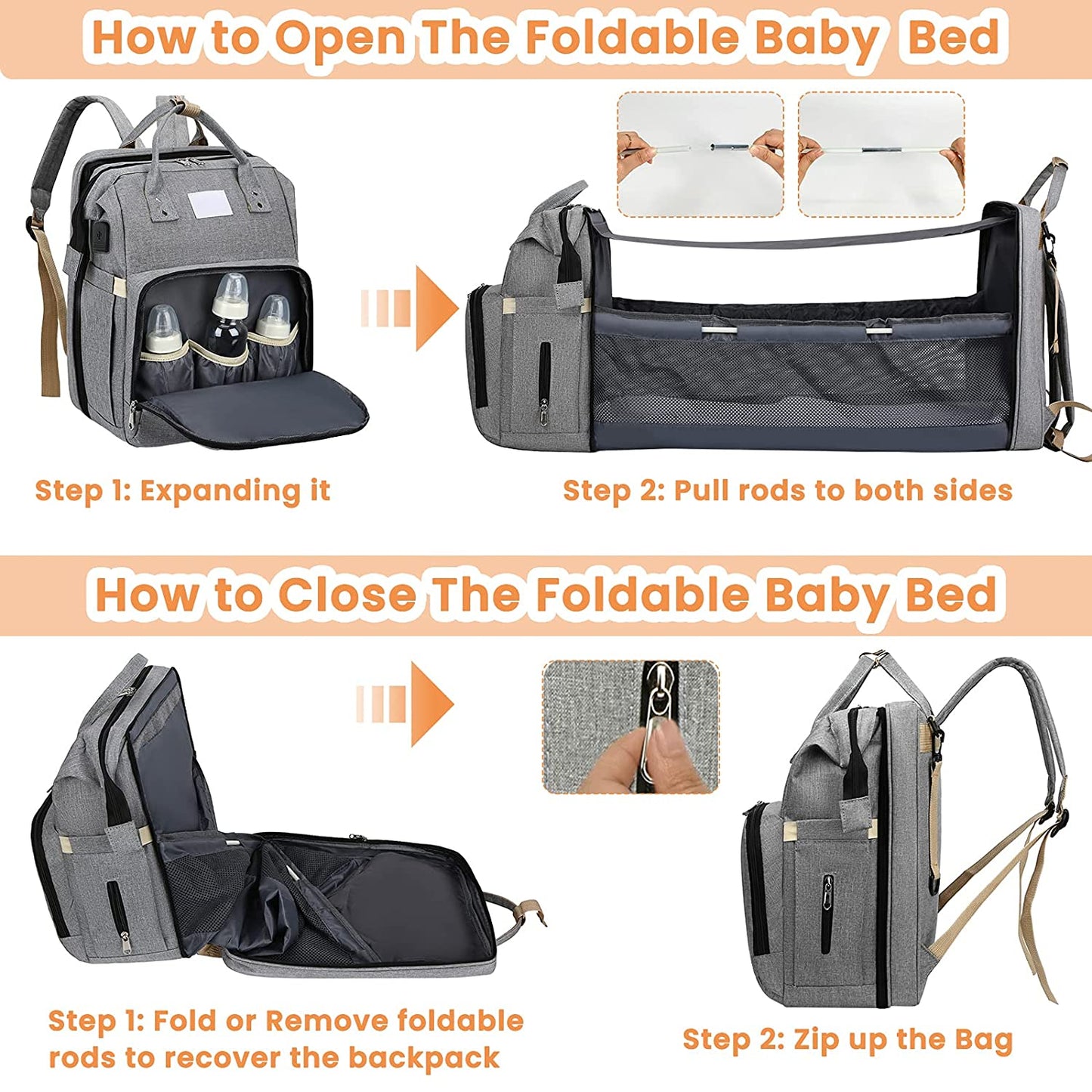 Diaper Bag with Built-In Baby Bed