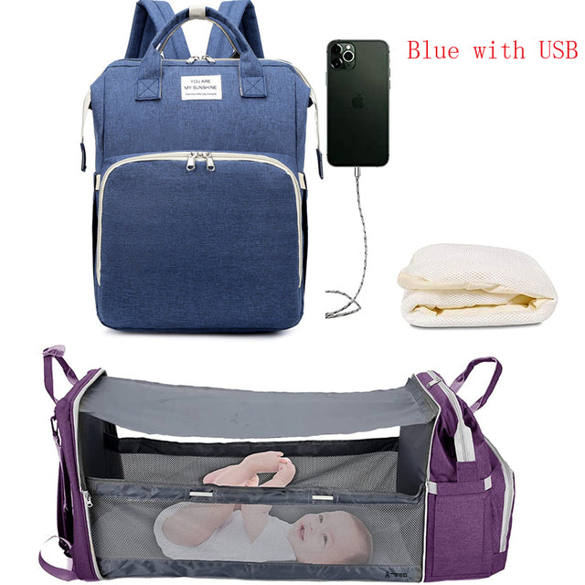 Diaper Bag with Built-In Baby Bed